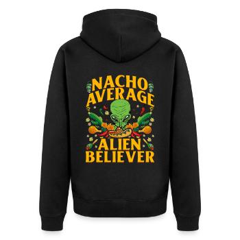 Nacho Average Alien Believer - Unisex Premium Bio Zip Hoodie - Schwarz - Hinten - Nico (187cm)