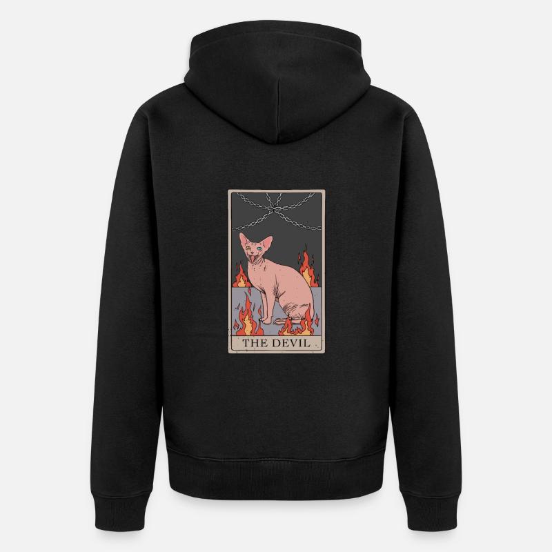 Haarlose Katze Teufel Tarotkarten Design - Unisex Premium Bio Zip Hoodie - Schwarz