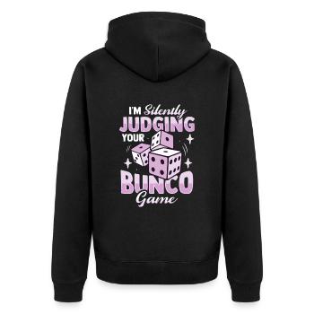 Siletly judging your bunco game Design for a Bun - Unisex Premium Organic Zip Hoodie - black - Back - Nico (187cm)