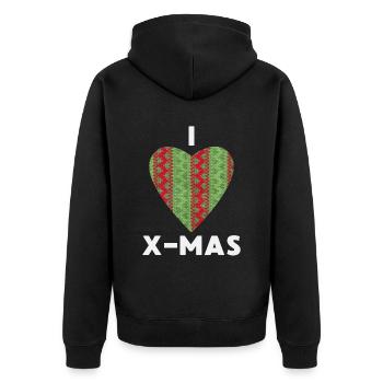 I Love X-Mas Weihnachten Gestricktes Herz - Unisex Premium Bio Zip Hoodie - Schwarz - Hinten - Nico (187cm)