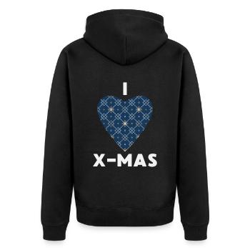 I Love X-Mas Weihnachten Gestricktes Herz - Unisex Premium Bio Zip Hoodie - Schwarz - Hinten - Nico (187cm)