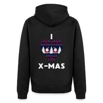 I Love X-Mas Weihnachten Gestricktes Herz - Unisex Premium Bio Zip Hoodie - Schwarz - Hinten - Nico (187cm)