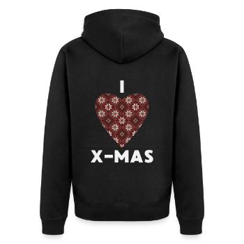 I Love X-Mas Weihnachten Gestricktes Herz - Unisex Premium Bio Zip Hoodie - Schwarz - Hinten - Nico (187cm)