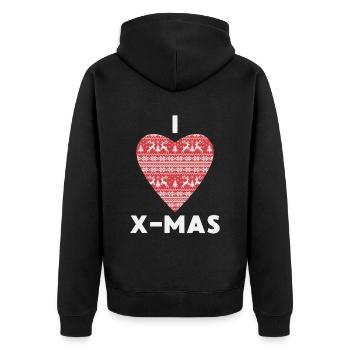 I Love X-Mas Weihnachten Gestricktes Herz - Unisex Premium Bio Zip Hoodie - Schwarz - Hinten - Nico (187cm)