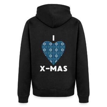 I Love X-Mas Weihnachten Gestricktes Herz - Unisex Premium Bio Zip Hoodie - Schwarz - Hinten - Nico (187cm)