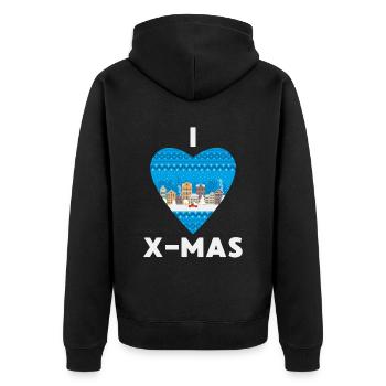 I Love X-Mas Weihnachten Gestricktes Herz - Unisex Premium Bio Zip Hoodie - Schwarz - Hinten - Nico (187cm)