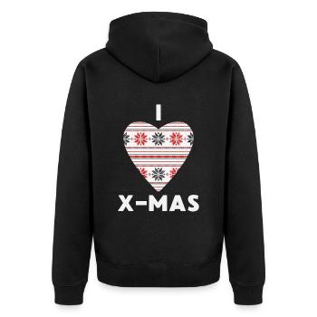 I Love X-Mas Weihnachten Gestricktes Herz - Unisex Premium Bio Zip Hoodie - Schwarz - Hinten - Nico (187cm)