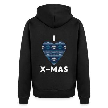 I Love X-Mas Weihnachten Gestricktes Herz - Unisex Premium Bio Zip Hoodie - Schwarz - Hinten - Nico (187cm)