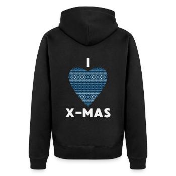 I Love X-Mas Weihnachten Gestricktes Herz - Unisex Premium Bio Zip Hoodie - Schwarz - Hinten - Nico (187cm)