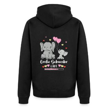 Big sister invites elephant - Unisex Premium Organic Zip Hoodie - black - Back - Nico (187cm)