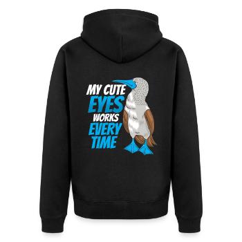 My Cute Eyes Works Every Time - Unisex Premium Bio Zip Hoodie - Schwarz - Hinten - Nico (187cm)