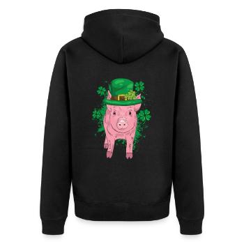 Glücksschwein Silvester - Unisex Premium Bio Zip Hoodie - Schwarz - Hinten - Nico (187cm)