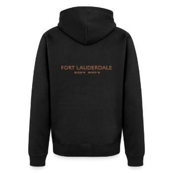 USA Stadt Koordinaten - Fort Lauderdale - Unisex Premium Bio Zip Hoodie - Schwarz - Hinten - Nico (187cm)