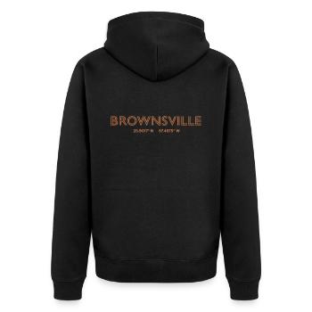 Coordonnées de la ville des États-Unis - Brownsville - Veste à capuche bio Premium Unisexe - noir - Dos - Nico (187cm)