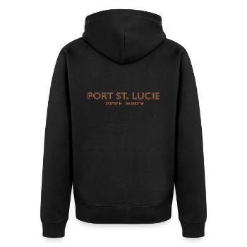 USA Stadt Koordinaten - Port St. Lucie - Unisex Premium Bio Zip Hoodie - Schwarz - Hinten - Nico (187cm)