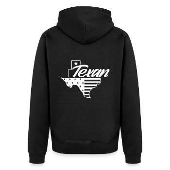 Texaner Texanisch Texas Stolz Sprüche - Unisex Premium Bio Zip Hoodie - Schwarz - Hinten - Nico (187cm)