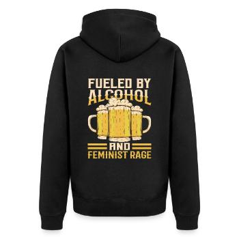 Driven by alcohol and feminist anger - Unisex Premium Organic Zip Hoodie - black - Back - Nico (187cm)