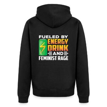 Fueled by energy drinks and feminist anger - Unisex Premium Organic Zip Hoodie - black - Back - Nico (187cm)