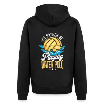 Water Polo Vintage I'd Rather Be - Unisex Premium Bio Zip Hoodie - Schwarz - Hinten - Nico (187cm)