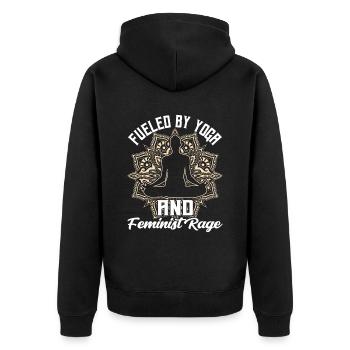 Driven by yoga and feminist anger women - Unisex Premium Organic Zip Hoodie - black - Back - Nico (187cm)
