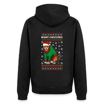 Leopard mit Ugly Christmas Sweater - Unisex Premium Bio Zip Hoodie - Schwarz - Hinten - Nico (187cm)
