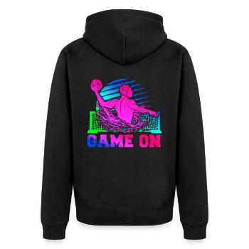Water Polo Retro 80s 90s Game On - Unisex Premium Organic Zip Hoodie - black - Back - Nico (187cm)