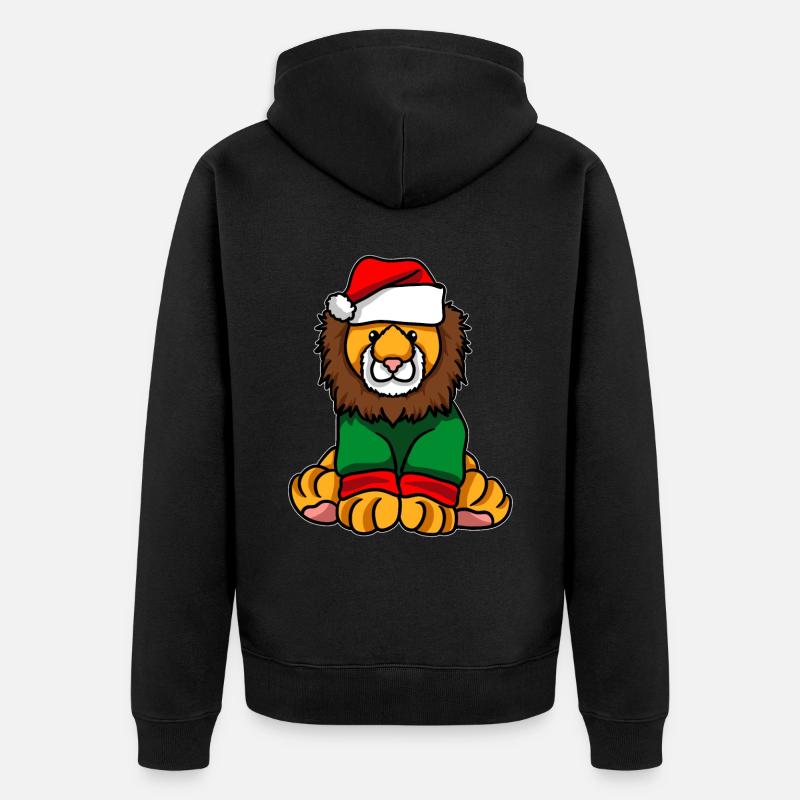 Lion avec pull de Noël - Veste à capuche bio Premium Unisexe - noir