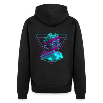 Medusa Vaporwave - Unisex Premium Bio Zip Hoodie - Schwarz - Hinten - Nico (187cm)