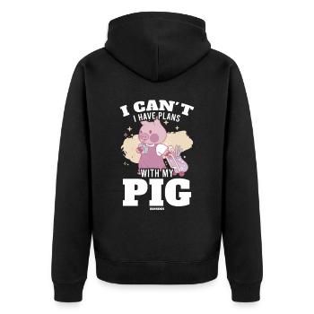 Schwein - Unisex Premium Bio Zip Hoodie - Schwarz - Hinten - Nico (187cm)