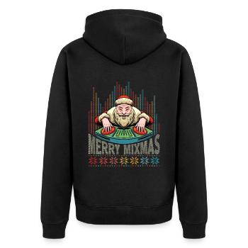 Merry Mixmas DJ Christmas vinyl Party Santa UGLY - Unisex Premium Bio Zip Hoodie - Schwarz - Hinten - Nico (187cm)