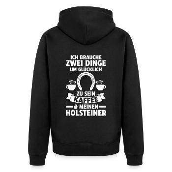 Pferd Reitsport Reiten Pferdesport Kaffee Holstein - Unisex Premium Bio Zip Hoodie - Schwarz - Hinten - Nico (187cm)