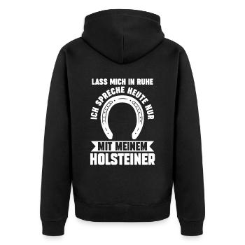 Pferd Reitsport Reiten Pferdesport Holsteiner - Unisex Premium Bio Zip Hoodie - Schwarz - Hinten - Nico (187cm)