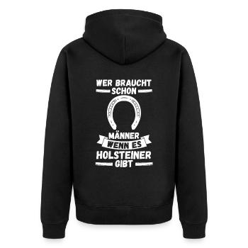 Pferd Reitsport Reiten Pferdesport Holsteiner - Unisex Premium Bio Zip Hoodie - Schwarz - Hinten - Nico (187cm)