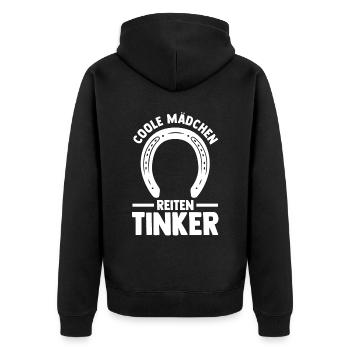 Pferd Reitsport Reiten Pferdesport Tinker - Unisex Premium Bio Zip Hoodie - Schwarz - Hinten - Nico (187cm)