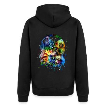 Katze mit Kopfhörer Aquarell Kunst - Unisex Premium Bio Zip Hoodie - Schwarz - Hinten - Nico (187cm)