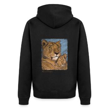 Löwenmutter Löwin mit Kind Löwenjunges Vintage Art - Unisex Premium Bio Zip Hoodie - Schwarz - Hinten - Nico (187cm)