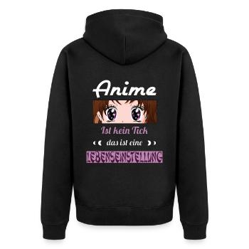 Anime ist kein Tick ist eine Lebenseinstellung - Unisex Premium Bio Zip Hoodie - Schwarz - Hinten - Nico (187cm)
