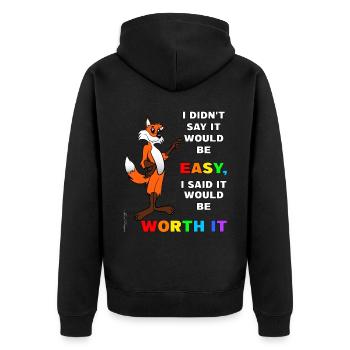 Cunning fox with wisdom says it will be - Unisex Premium Organic Zip Hoodie - black - Back - Nico (187cm)
