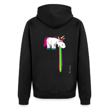 Süßes Einhorn kotzt im Strahl Regenbogen ein - Unisex Premium Bio Zip Hoodie - Schwarz - Hinten - Nico (187cm)