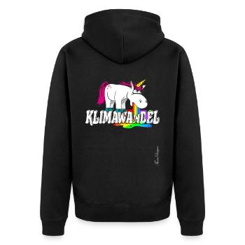 Klimawandel Einhorn hat es satt und kotzt - Unisex Premium Bio Zip Hoodie - Schwarz - Hinten - Nico (187cm)