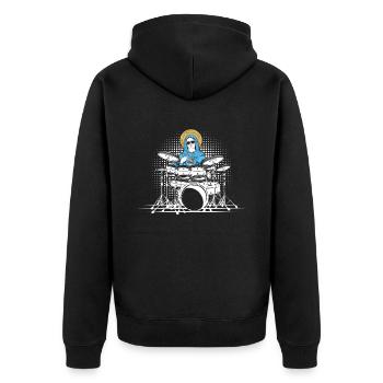 Heilige Maria am Schlagzeug - Schlagzeuger Rock - Unisex Premium Bio Zip Hoodie - Schwarz - Hinten - Nico (187cm)