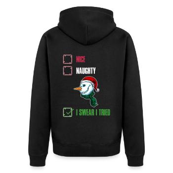 I Swear I Tried Naughty or Cute Gift - Unisex Premium Organic Zip Hoodie - black - Back - Nico (187cm)