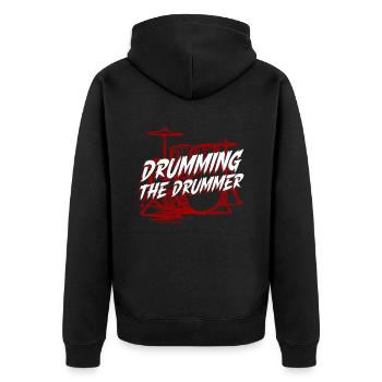 Drumming The Drummer - Schlagzeug Rock Drummer - Unisex Premium Bio Zip Hoodie - Schwarz - Hinten - Nico (187cm)