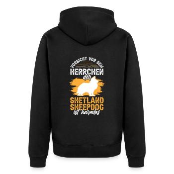 Shetland Sheepdog Herrchen britischer Sheepdog - Unisex Premium Bio Zip Hoodie - Schwarz - Hinten - Nico (187cm)