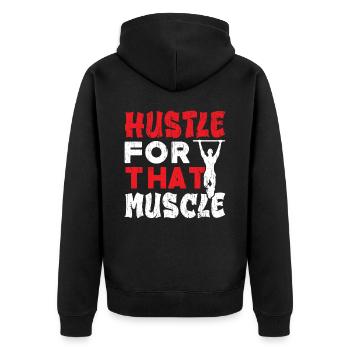 Hektik für das Muskeltraining Calisthenics - Unisex Premium Bio Zip Hoodie - Schwarz - Hinten - Nico (187cm)