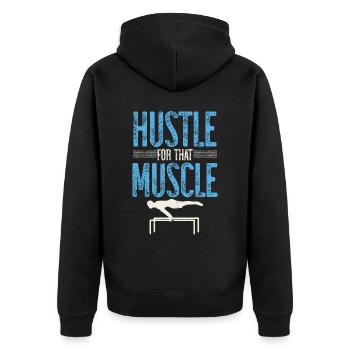 Hektik für das Muskeltraining Calisthenics - Unisex Premium Bio Zip Hoodie - Schwarz - Hinten - Nico (187cm)
