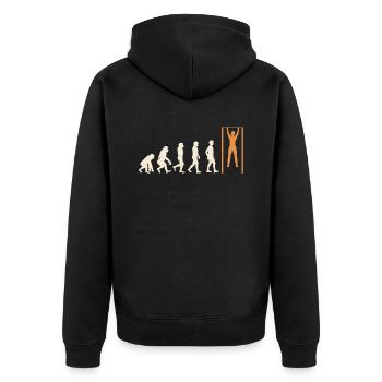 Calisthenics Evolution Fitness Workout Übung - Unisex Premium Bio Zip Hoodie - Schwarz - Hinten - Nico (187cm)