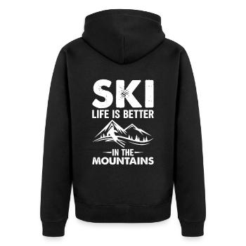La vie de ski est meilleure dans les montagnes Blanc - Veste à capuche bio Premium Unisexe - noir - Dos - Nico (187cm)