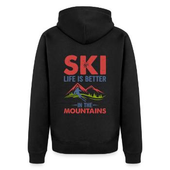 Das Skileben Ist Besser In Den Bergen - Unisex Premium Bio Zip Hoodie - Schwarz - Hinten - Nico (187cm)