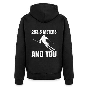 253,5 Meter Und Sie - Unisex Premium Bio Zip Hoodie - Schwarz - Hinten - Nico (187cm)